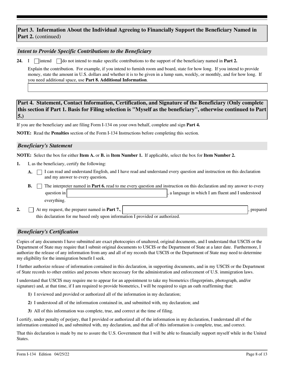 USCIS Form I-134 Declaration of Financial Support, Page 8