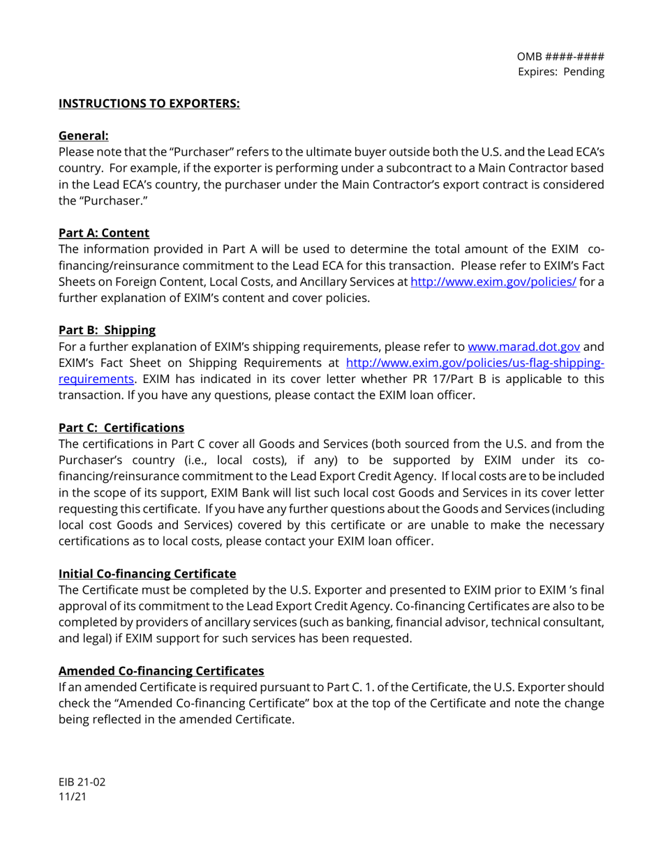 Form EIB21-02 Exim Co-financing Certificate, Page 5