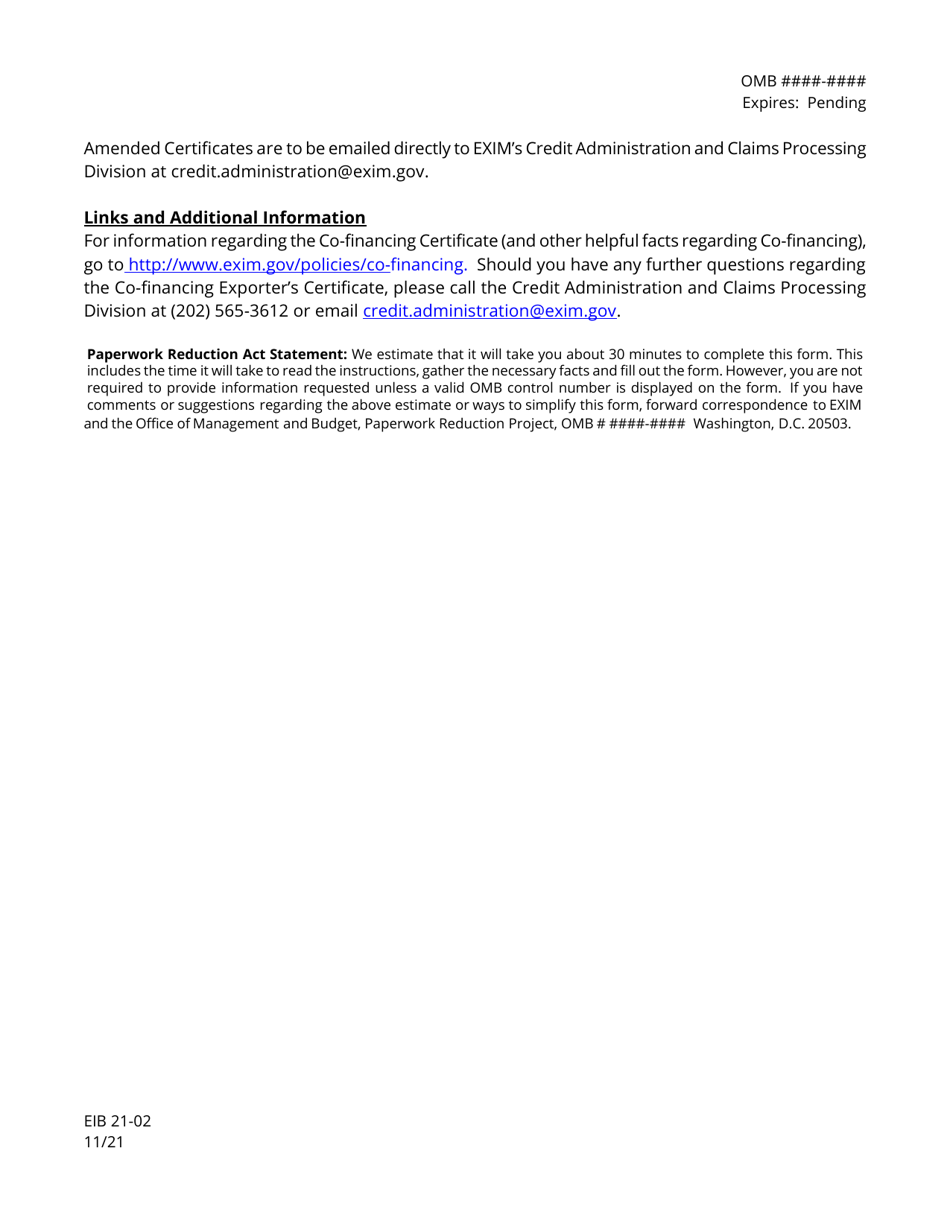 Form EIB21-02 Exim Co-financing Certificate, Page 6