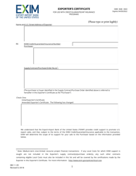 Form EIB11-05 &quot;Exporter's Certificate for Use With Credit/Guarantee/Mt Insurance Programs&quot;