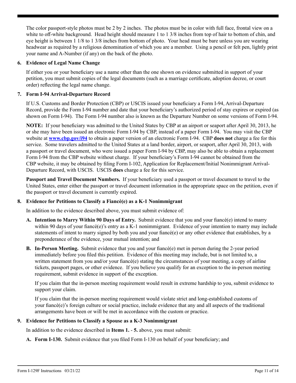 Instructions for USCIS Form I-129F Petition for Alien Fiance(E), Page 11