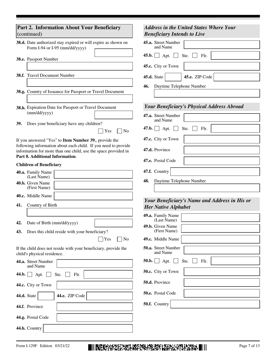 USCIS Form I-129F Download Fillable PDF or Fill Online Petition for ...