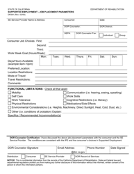 Form DR381 Supported Employment - Job Placement Parameters - California