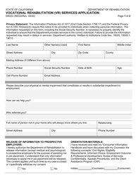 Form DR222 Vocational Rehabilitation (Vr) Services Application - California