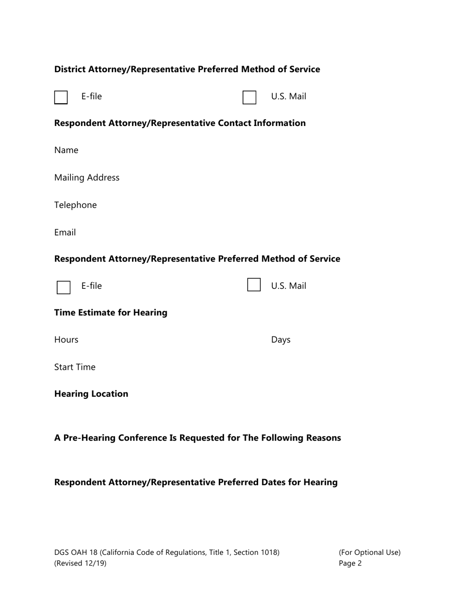 Form DGS OAH18 Teacher Reduction in Force Request to Set - California, Page 2