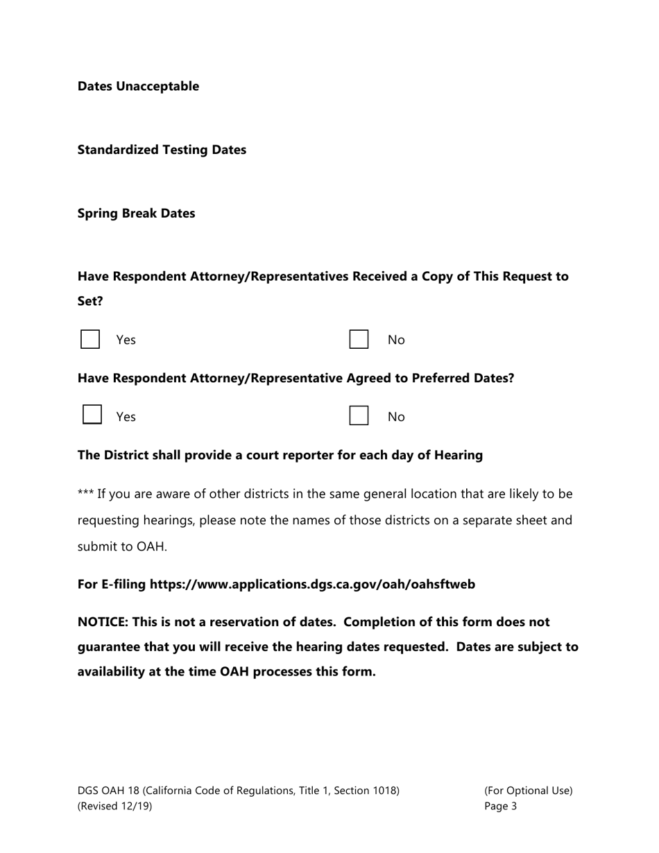 Form DGS OAH18 Teacher Reduction in Force Request to Set - California, Page 3