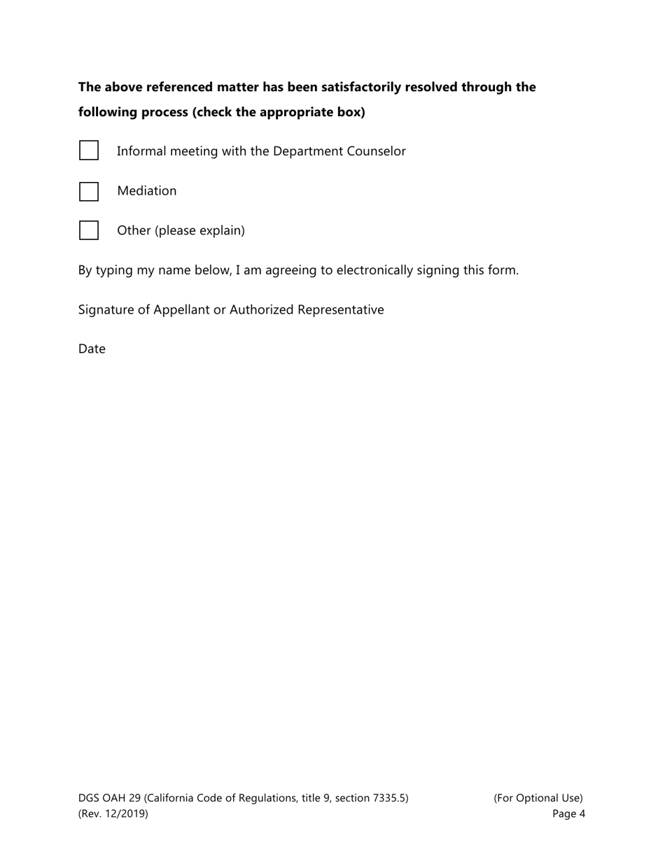 Form DGS OAH29 Notification of Resolution - California, Page 4