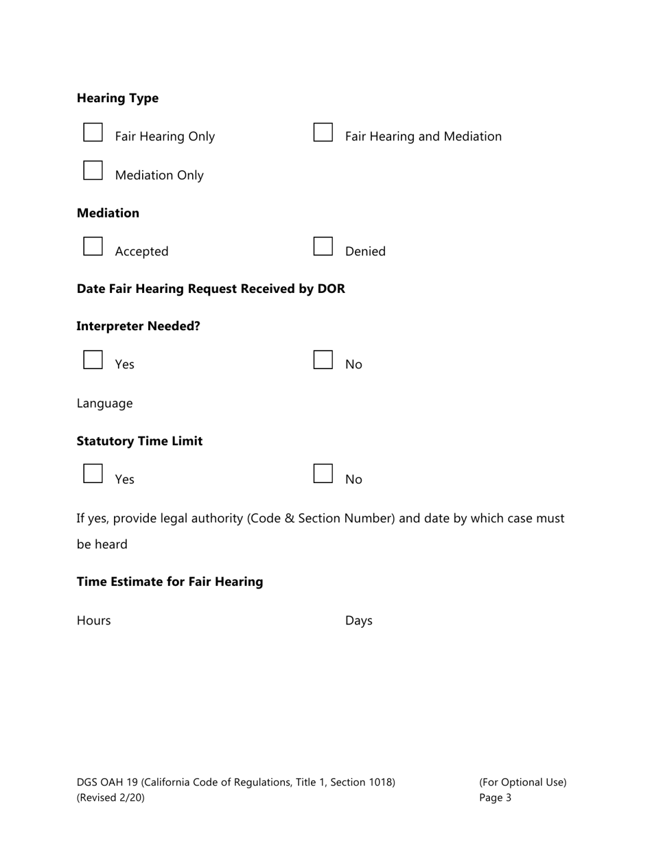 Form DGS OAH19 Rehabilitation Services Request to Set Fair Hearing / Mediation - California, Page 3