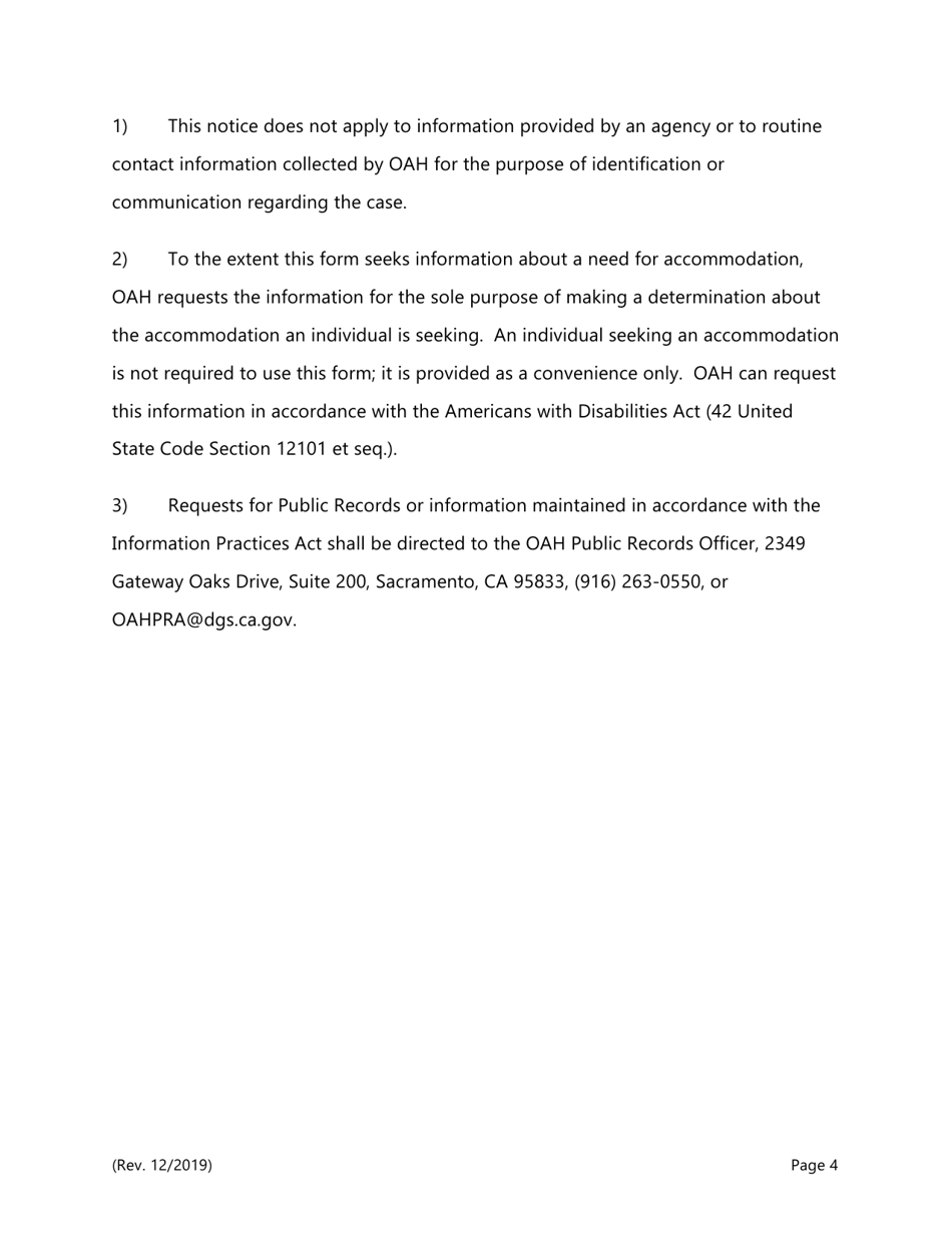 Form DGS OAH28 Waiver of Time Set by Law for Mediation and / or Fair Hearing - California, Page 4