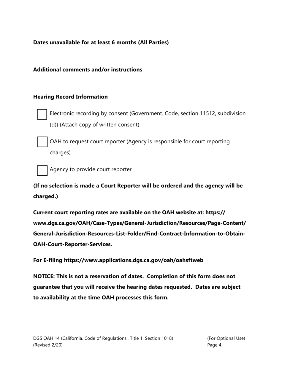 Form DGS OAH14 Local Agency Request to Set - California, Page 4