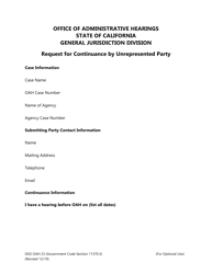 Form DGS OAH23 &quot;Request for Continuance by Unrepresented Party&quot; - California