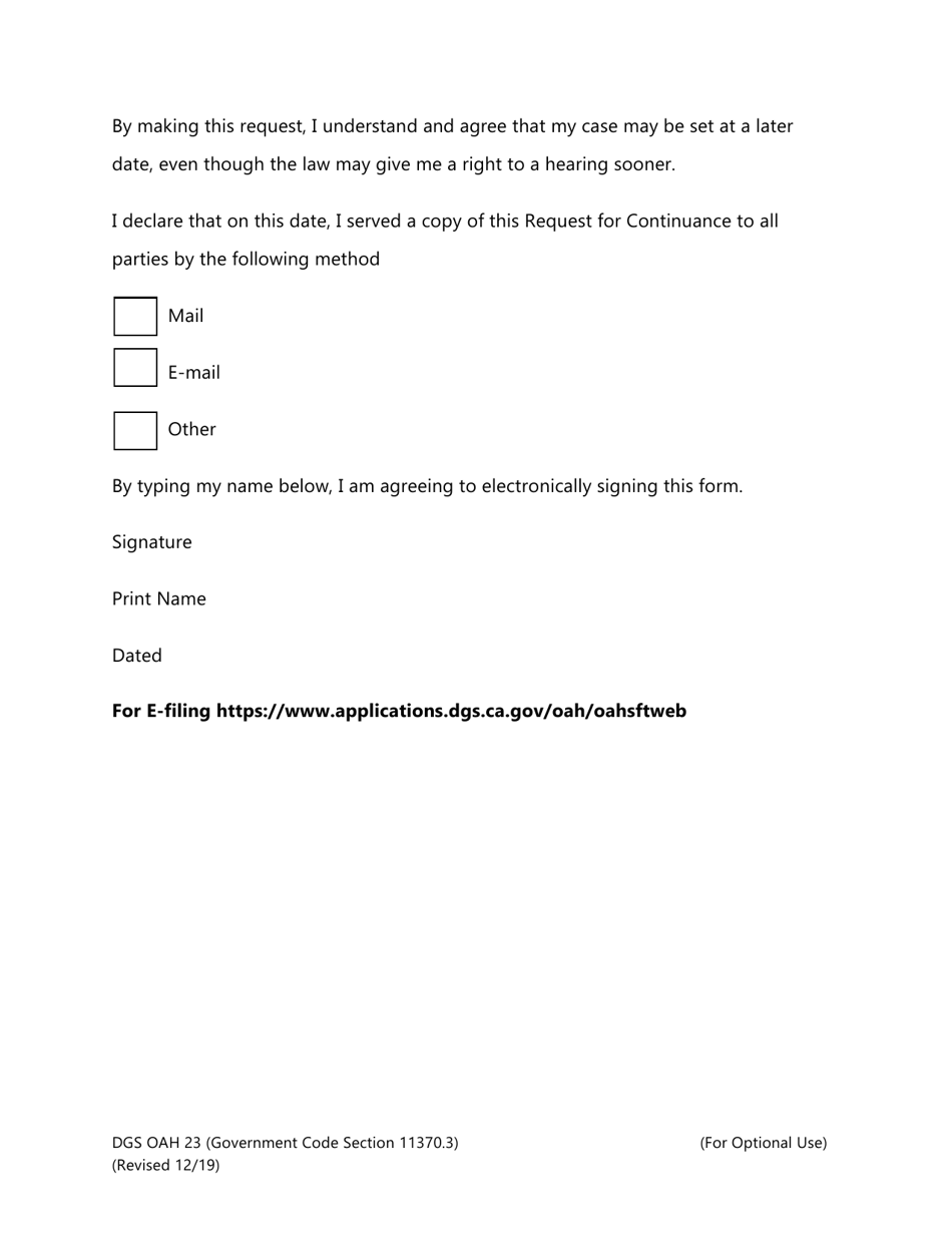 Form DGS OAH23 Request for Continuance by Unrepresented Party - California, Page 3