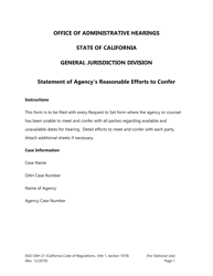 Form DGS OAH21 &quot;Statement of Agency's Reasonable Efforts to Confer&quot; - California