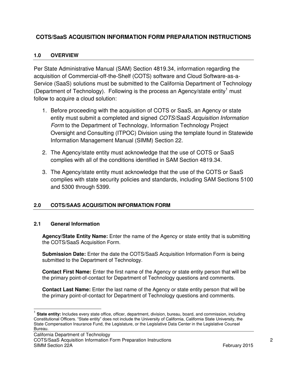 Download Instructions for Form SIMM22B Cots/Saas Acquisition