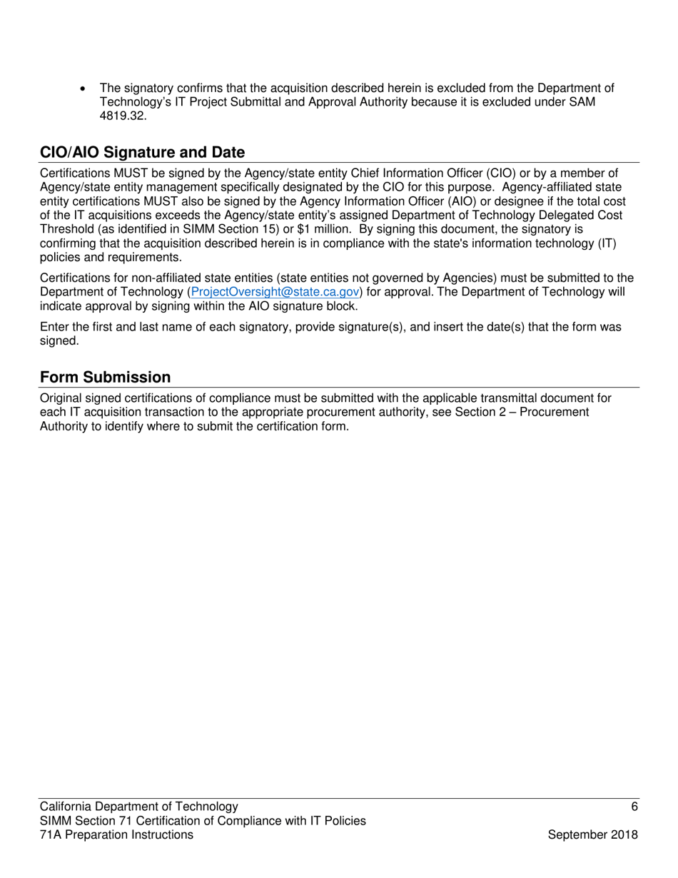 Instructions for Form SIMM71B Certification of Compliance With It Policies - California, Page 6