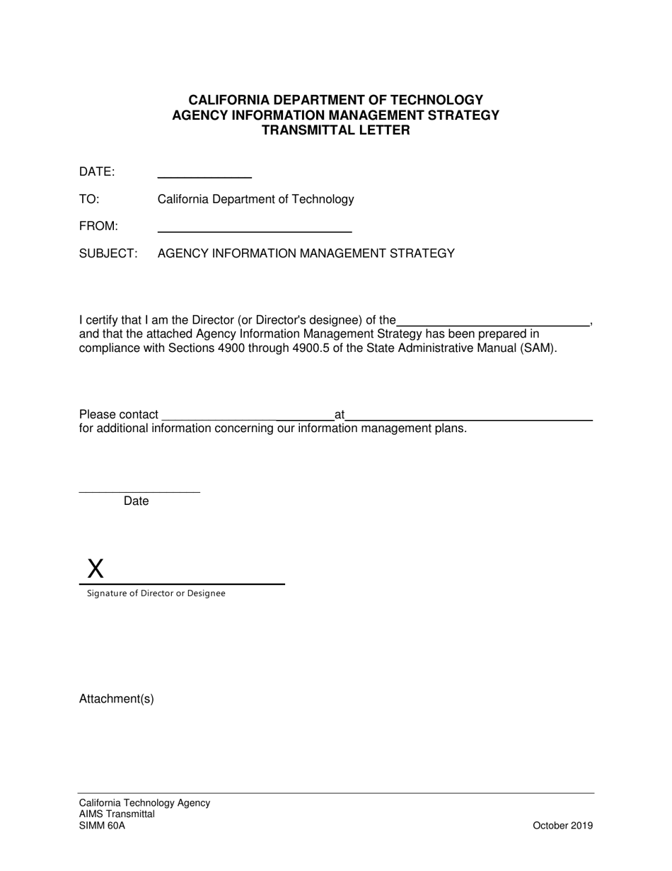Form SIMM60A Agency Information Management Strategy Transmittal Letter - California, Page 1