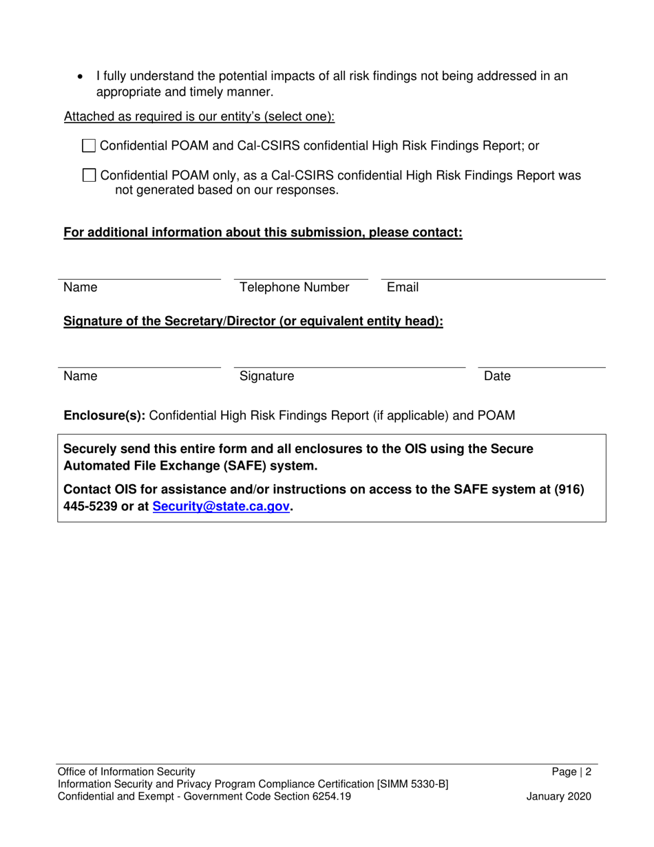 Form SIMM5330-B Information Security and Privacy Program Compliance Certification - California, Page 4
