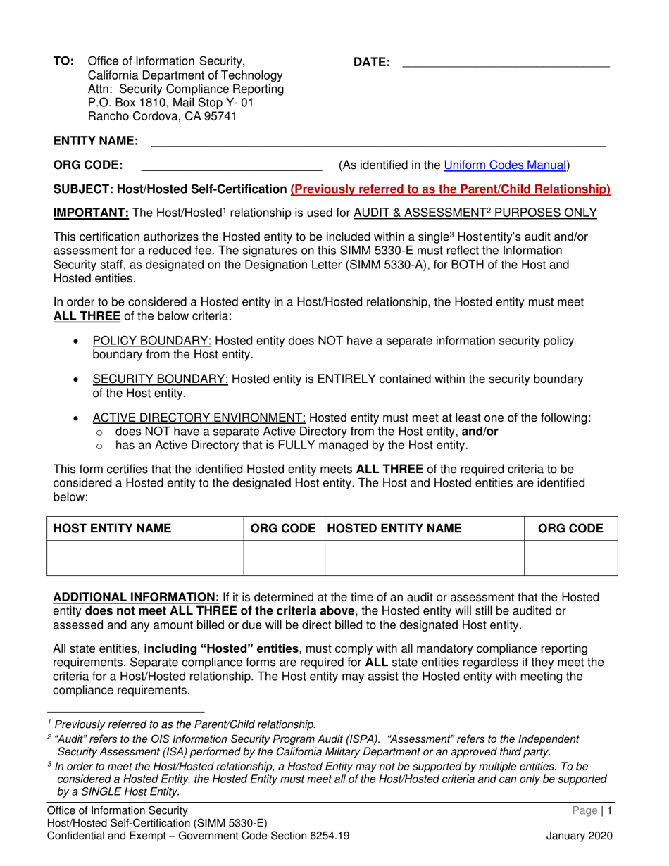 Form SIMM5330-E Host / Hosted Self-certification - California, Page 3