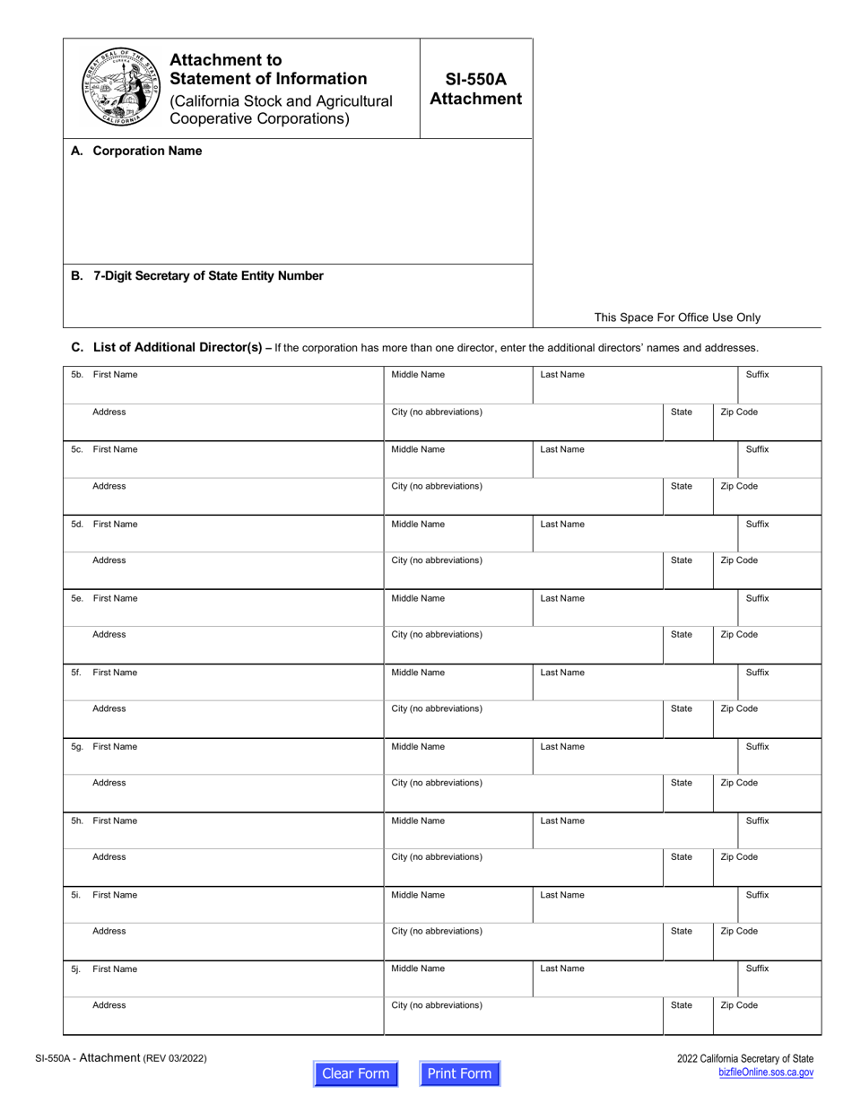 Form si 550a download fillable pdf or fill online attachment to