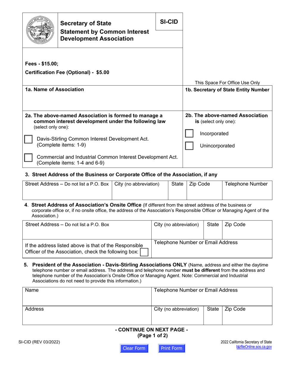 Form SI-CID Download Fillable PDF or Fill Online Statement by Common ...