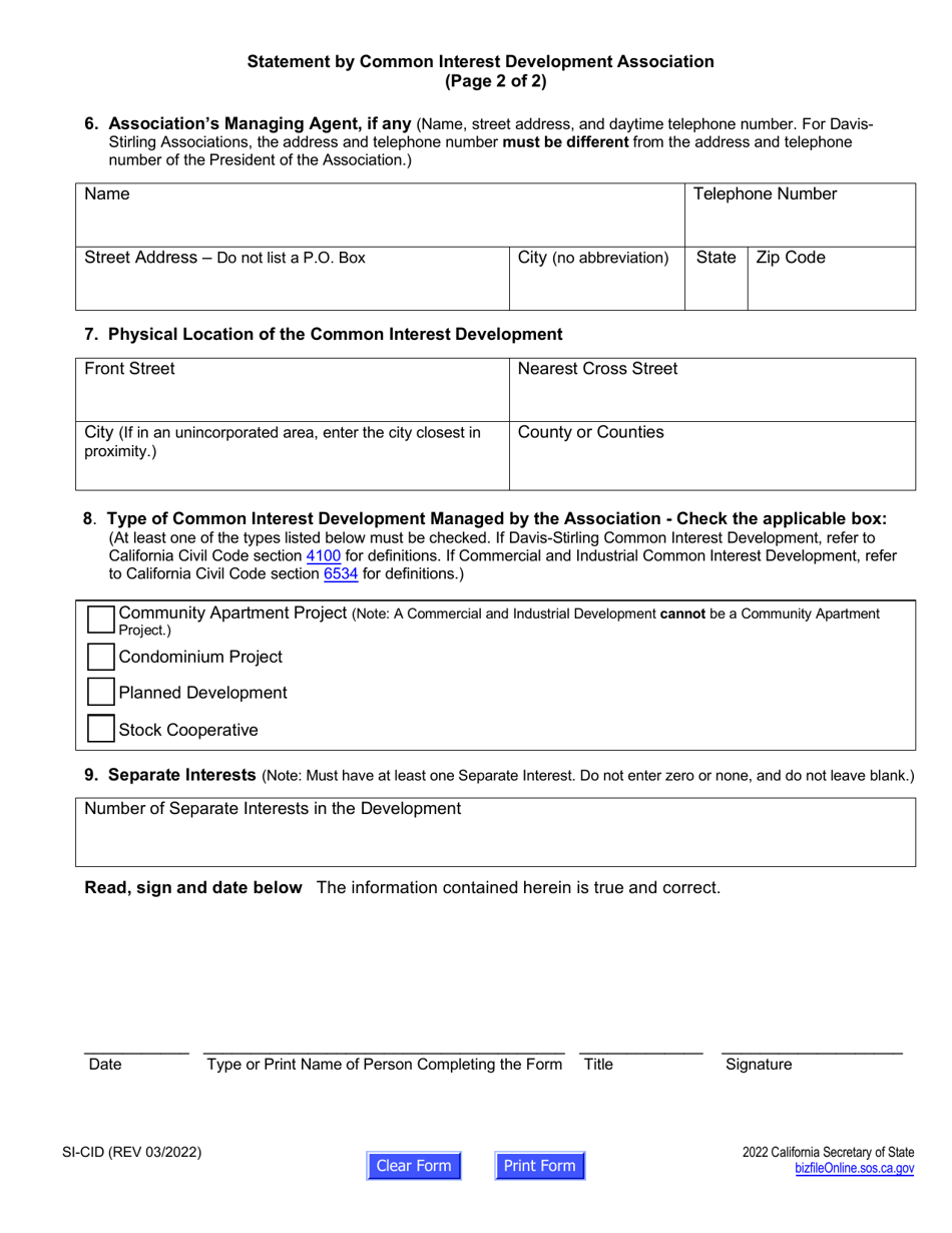 Form SI-CID Statement by Common Interest Development Association - California, Page 3