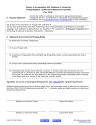 Form CONV FE-PC Articles of Incorporation With Statement of Conversion - Foreign Entity to a California Professional Corporation - California, Page 8