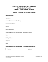 Form DGS OAH22 &quot;Teacher Dismissal Motion Cover Sheet&quot; - California