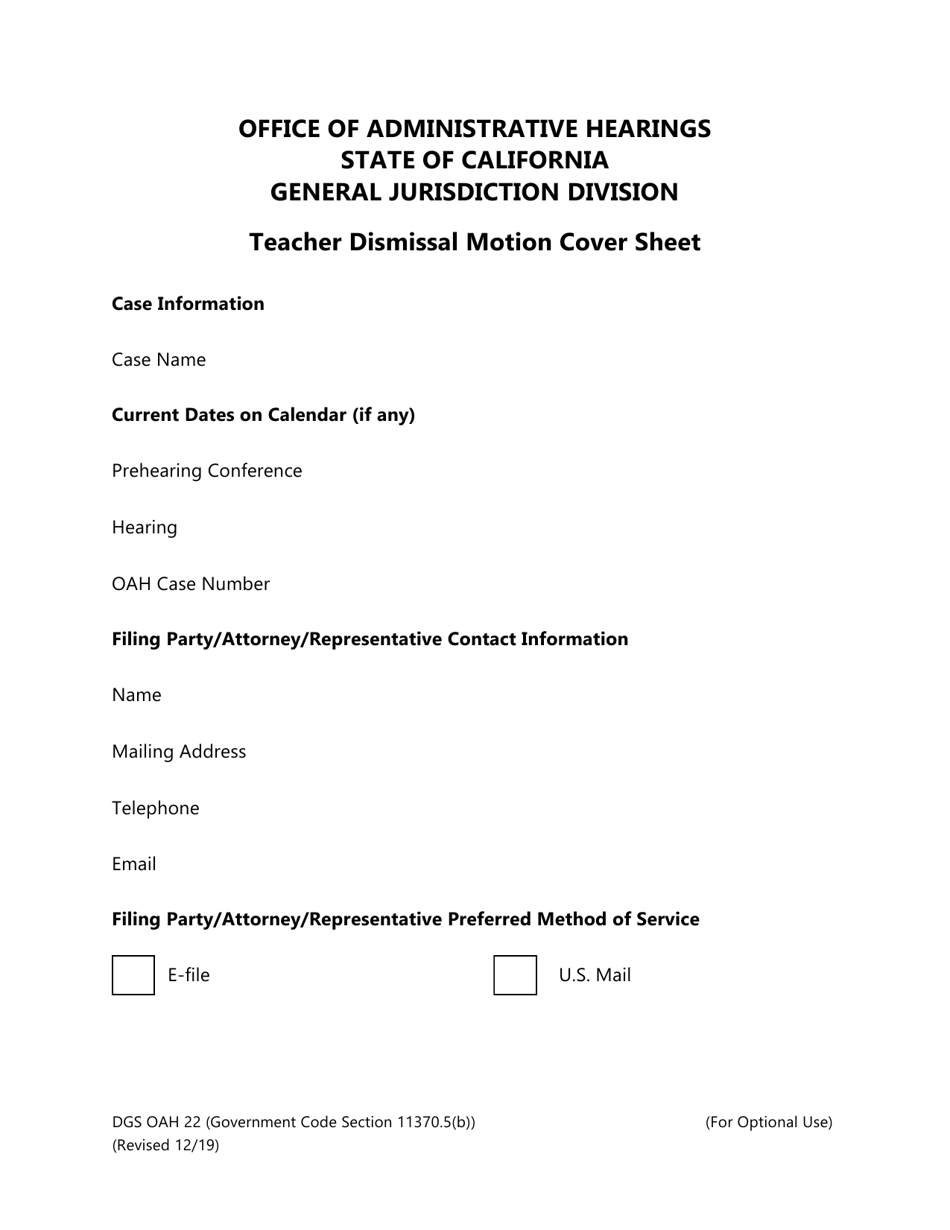 Form DGS OAH22 Download Fillable PDF Or Fill Online Teacher Dismissal ...