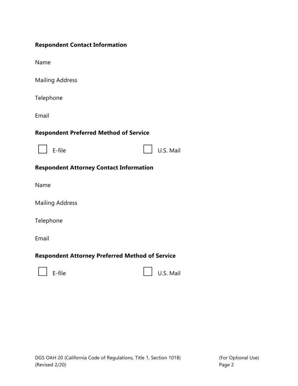 Form DGS OAH20 School District Request to Set Teacher Dismissal Case - California, Page 2