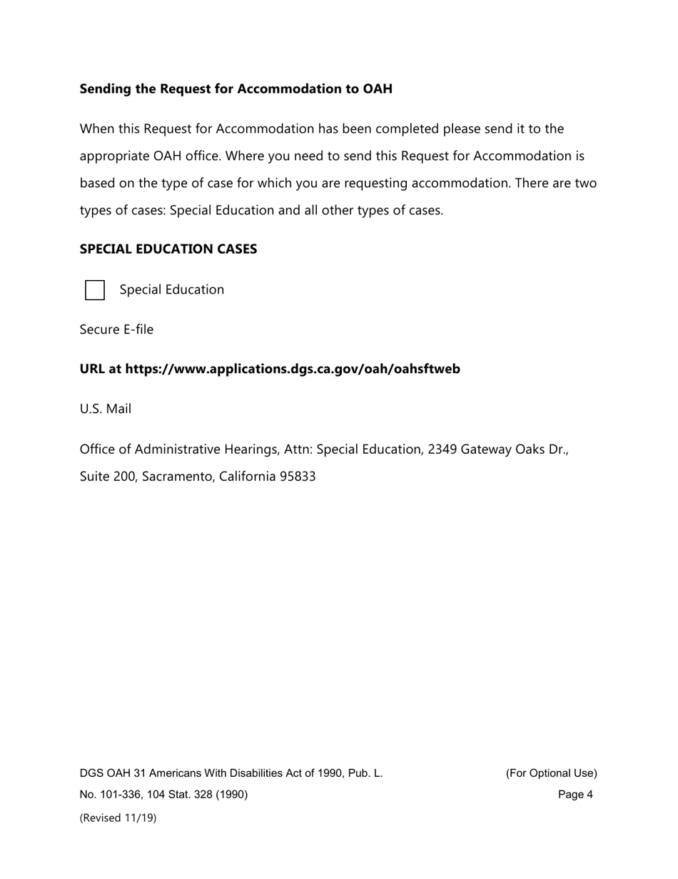Form DGS OAH31 Request for Accommodation - California, Page 4