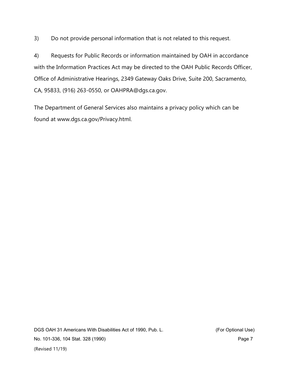 Form DGS OAH31 Request for Accommodation - California, Page 7