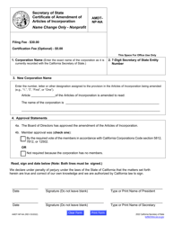 Form AMDT-NP-NA Certificate of Amendment of Articles of Incorporation - Name Change Only - Nonprofit - California, Page 2