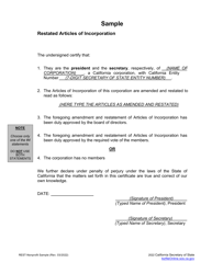 Restated Articles of Incorporation - Nonprofit - Sample - California, Page 4