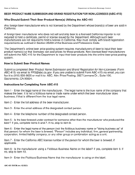 Instructions for Form ABC-415 Beer Product Name Submission and Brand Registration for Non-licensees - California