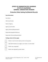 Form DGS OAH6 Protective Order Sealing Confidential Records - California