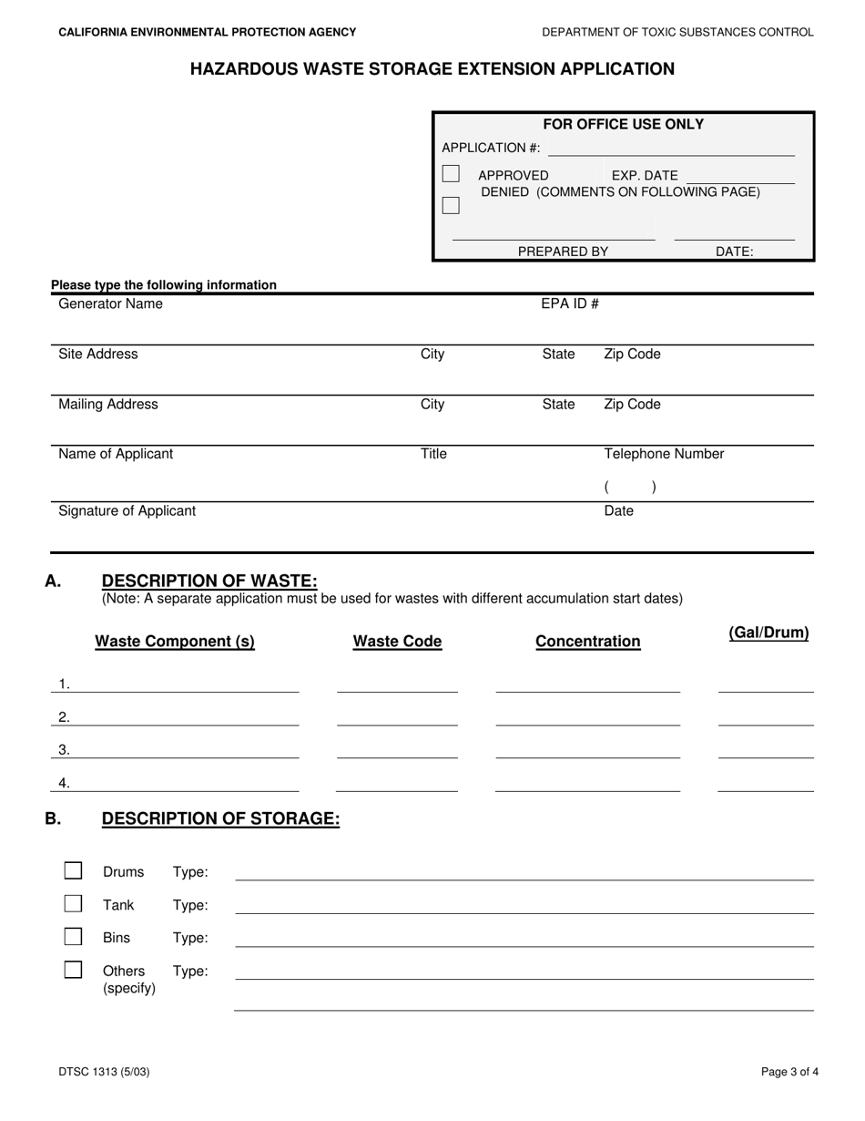 DTSC Form 1313 - Fill Out, Sign Online and Download Fillable PDF ...