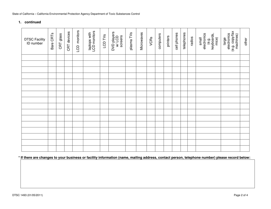 DTSC Form 1493 E-Waste Annual Report Form for Businesses With Many Collection Sites - California, Page 2
