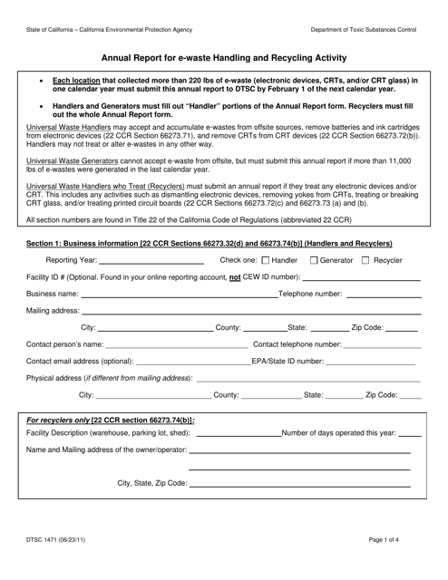 DTSC Form 1471  Printable Pdf