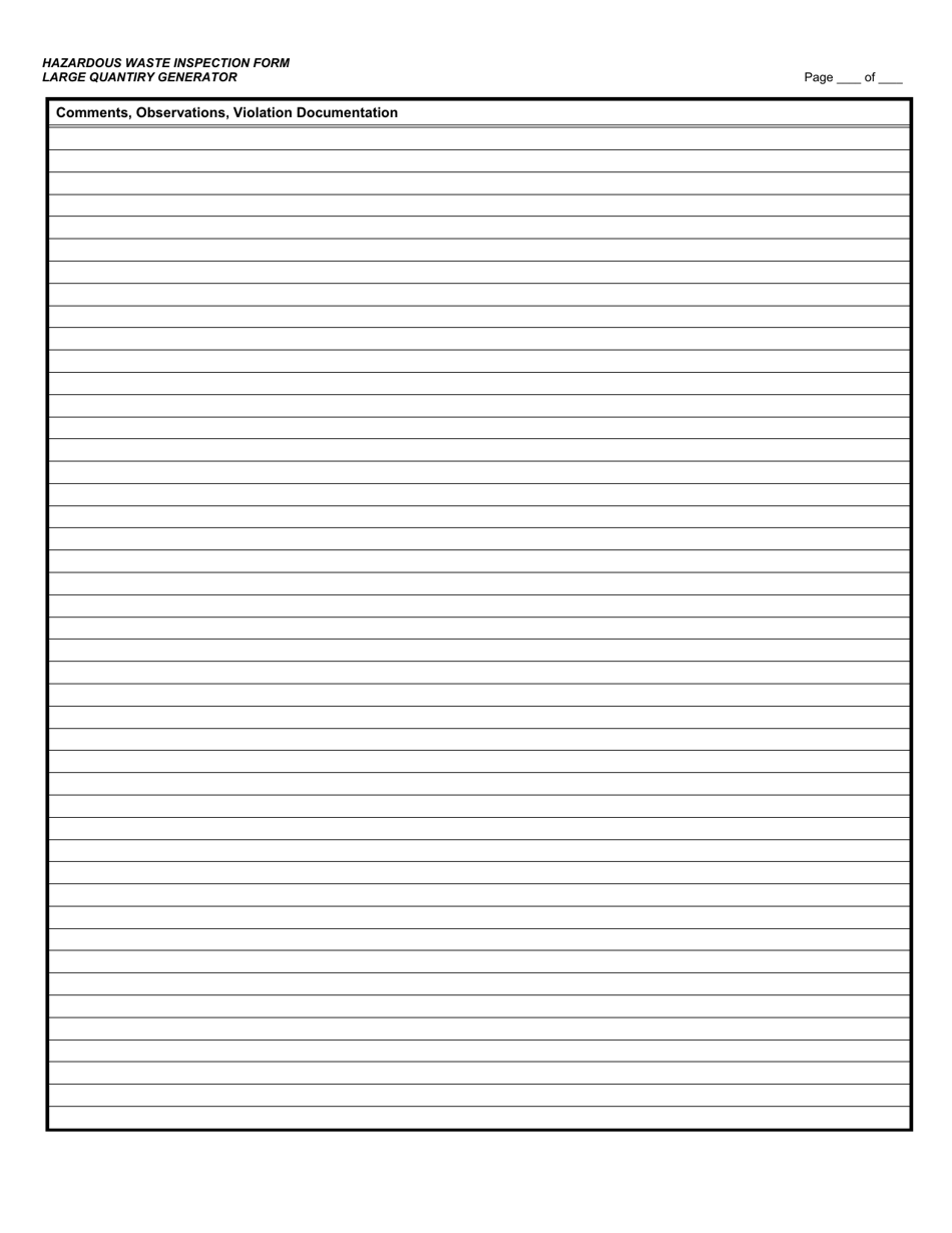 California Hazardous Waste Large Quantity Generator Inspection Form