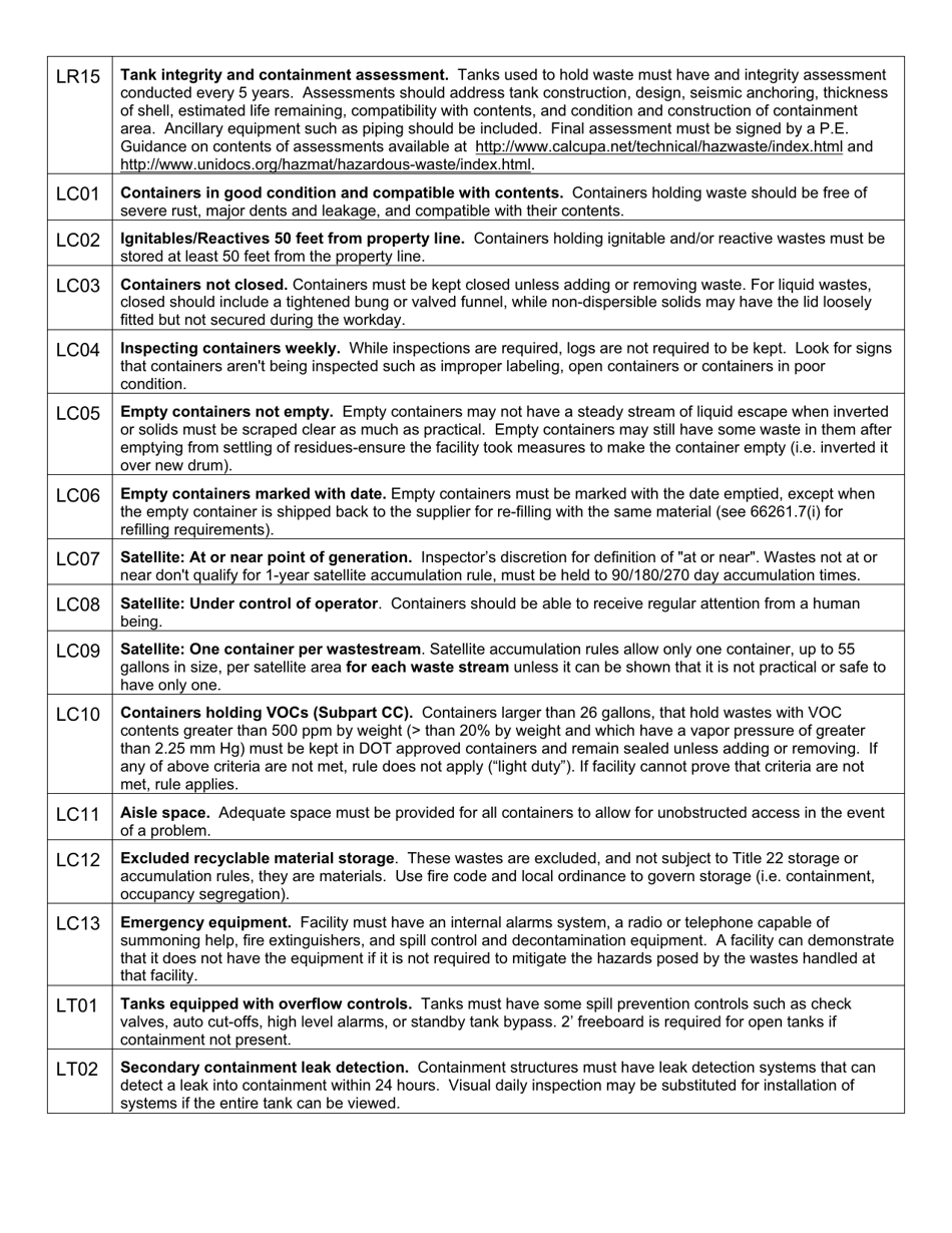 California Hazardous Waste Large Quantity Generator Inspection Form Fill Out, Sign Online and