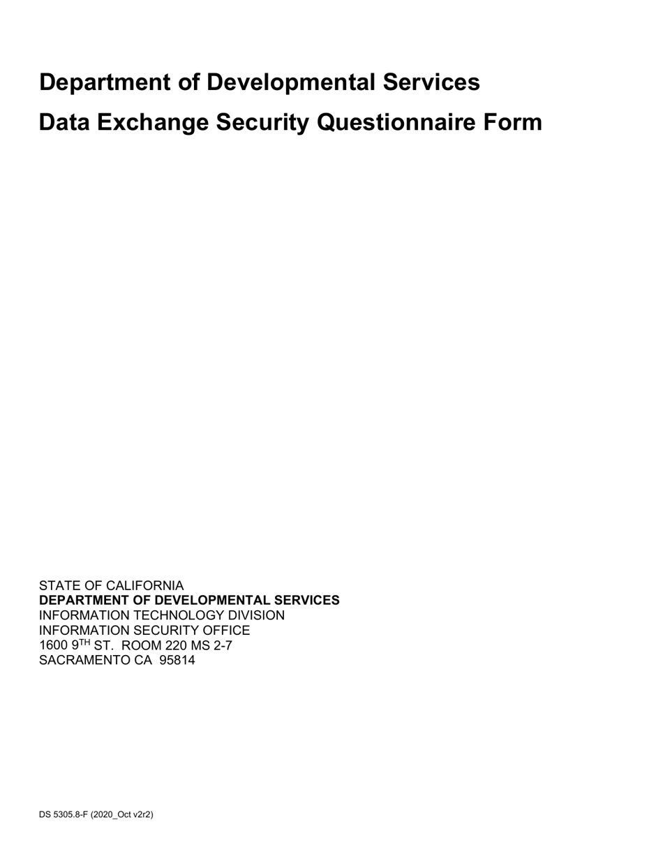 Form DS5305-8-F Data Exchange Security Questionnaire Form - California, Page 1