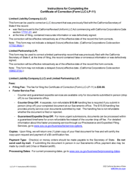 Form LLC-LP-11 Certificate of Correction - Limited Liability Company (LLC) or Limited Partnership (Lp) - California, Page 2