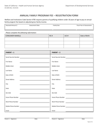 Form DS6009 &quot;Annual Family Program Fee - Registration Form&quot; - California