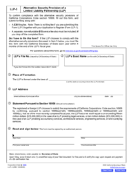 Form LLP-3 &quot;Alternative Security Provision of a Limited Liability Partnership (LLP )&quot; - California, Page 2