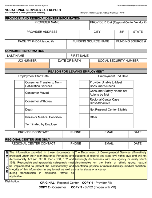 Form DS1969 Vocational Services Exit Report - California