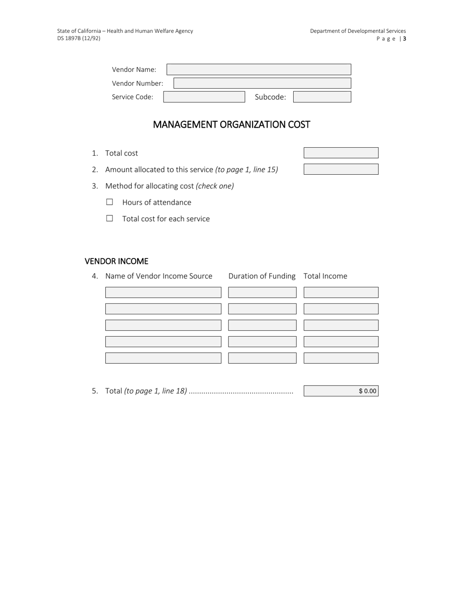 Form DS1897B In-home Respite Cost Statement - California, Page 3