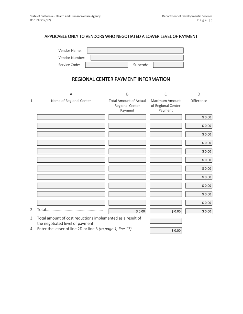 Form DS1897 Community-Based Day Program Cost Statement - California, Page 6