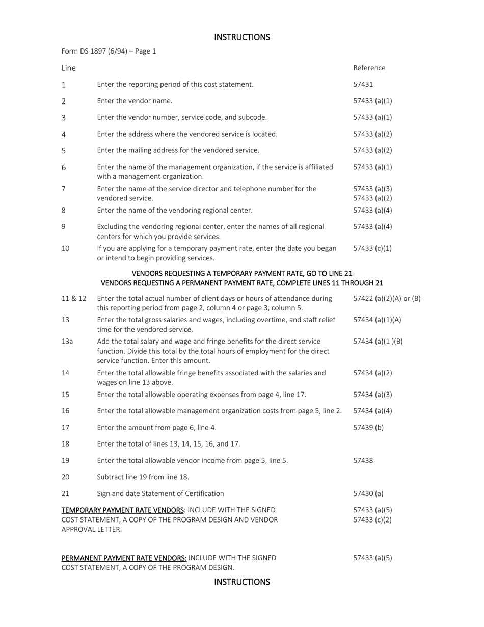 Form DS1897 Community-Based Day Program Cost Statement - California, Page 7