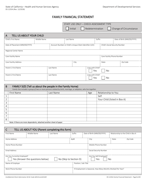 Form DS1235A Family Financial Statement - California