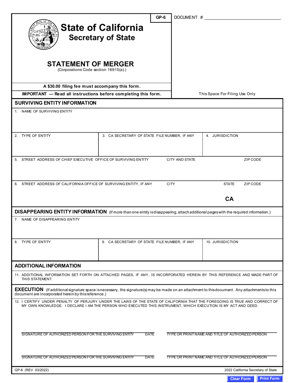 Form GP-6 Statement of Merger - California, Page 3